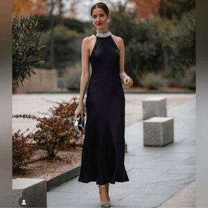 ZARA SLIP DRES WITH BEADED COLLAR